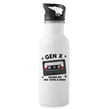 Gen X Raised on Mixtapes & Risks Retro Cassette Ta - Water bottle with straw - white - Right
