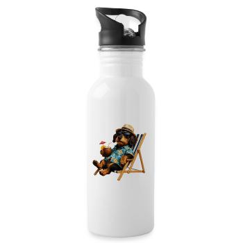 Funny dachshund with sunglasses and cocktail - Water bottle with straw - white - Right