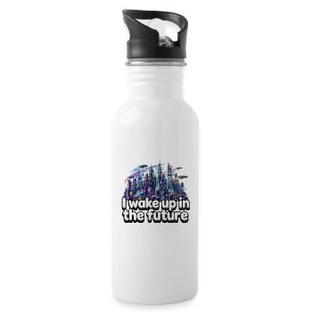 I wake up in the future - Neon Cyberpunk City - Water bottle with straw - white - Right