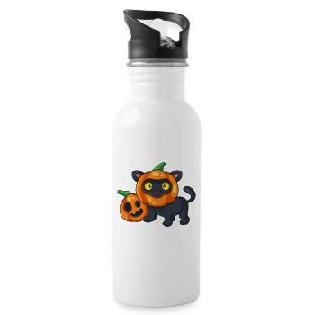 Chat Halloween Citrouille mignonne - Gourde avec paille intégrée - blanc - Droite