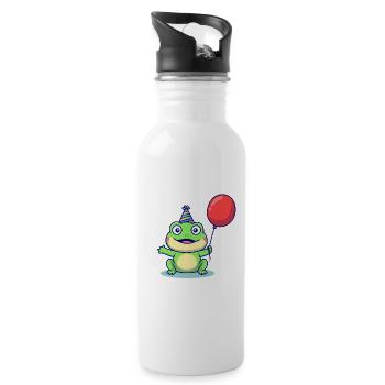 Party Frog with Balloon - Water bottle with straw - white - Right