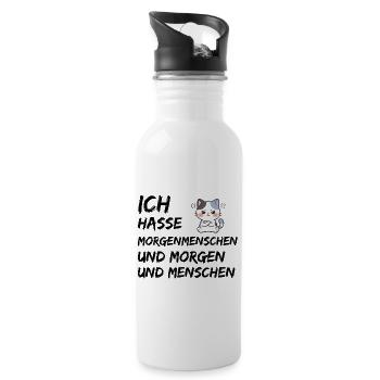 ICH HASSE MORGENMENSCHEN UND MORGEN UND MENSCHEN - Trinkflasche mit integriertem Trinkhalm - Weiß - Rechts