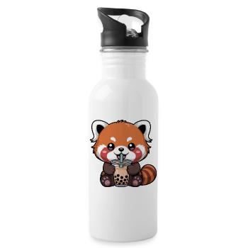 Panda rouge buvant du bubble tea Kawaii - Gourde avec paille intégrée - blanc - Droite