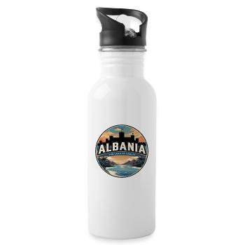 Retro Albanien Ksamil-Inseln-Abzeichen - Trinkflasche mit integriertem Trinkhalm - Weiß - Rechts