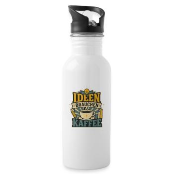 Ideen brauchen Kaffee – Kreativer Büro Spruch - Trinkflasche mit integriertem Trinkhalm - Weiß - Rechts