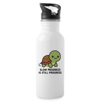 Slow Progress Is Still Progress Cute Kawaii Turtle - Water bottle with straw - white - Right