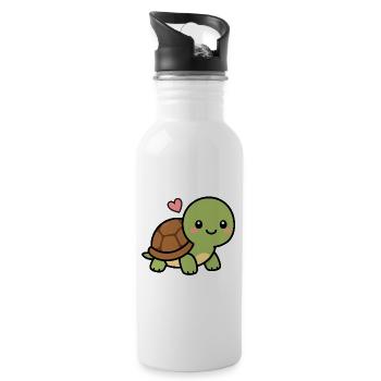 Cute Kawaii Turtle With Heart Adorable Animal Love - Water bottle with straw - white - Right