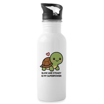 Slow And Steady Is My Superpower Cute Kawaii Turtl - Water bottle with straw - white - Right