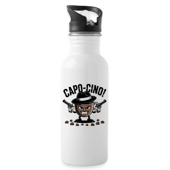CAPO-CINO – Gangster-Kaffee-Wortspiel-Zeichentrick-Design - Trinkflasche mit integriertem Trinkhalm - Weiß - Rechts