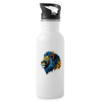 Lion polygonal bleu-or - Gourde avec paille intégrée - blanc - Droite