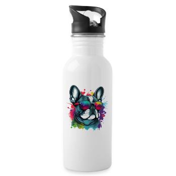 Süßer Frenchie-Hund - Trinkflasche mit integriertem Trinkhalm - Weiß - Rechts