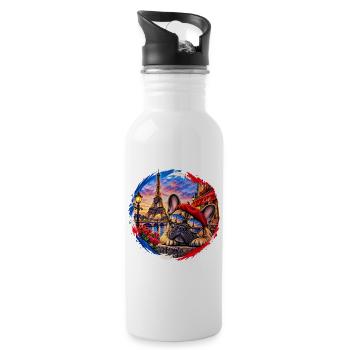Paris Bulldog im Sonnenuntergang - Trinkflasche mit integriertem Trinkhalm - Weiß - Rechts