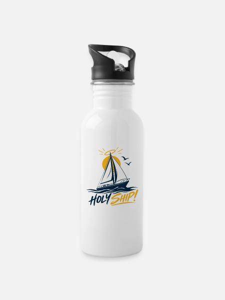 Holy Ship! – Lustiges Segler Design - Trinkflasche mit integriertem Trinkhalm - Weiß