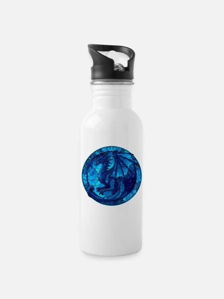 Blue Dragon - Trinkflasche mit integriertem Trinkhalm - Weiß