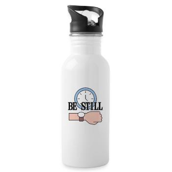 Be Still Clock Achtsamkeitszitat LensDyn - Trinkflasche mit integriertem Trinkhalm - Weiß - Rechts