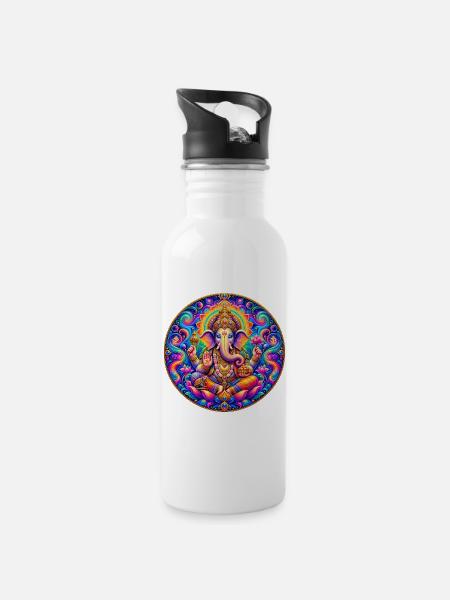 Ganesha - Trinkflasche mit integriertem Trinkhalm - Weiß