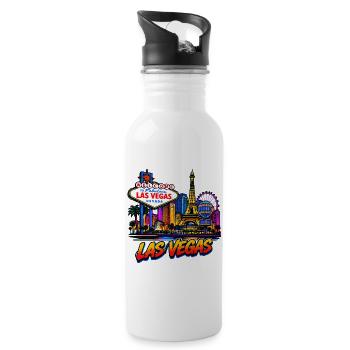 Neon-Las-Vegas Skyline Kunst - Trinkflasche mit integriertem Trinkhalm - Weiß - Rechts