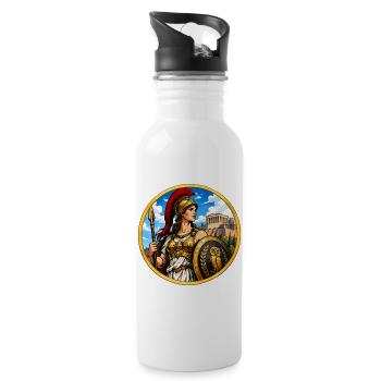 Griechische Kriegerin mit Speer - Trinkflasche mit integriertem Trinkhalm - Weiß - Rechts