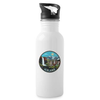 Island-Reiseabzeichen Skogafoss-Wasserfallvulkan - Trinkflasche mit integriertem Trinkhalm - Weiß - Rechts