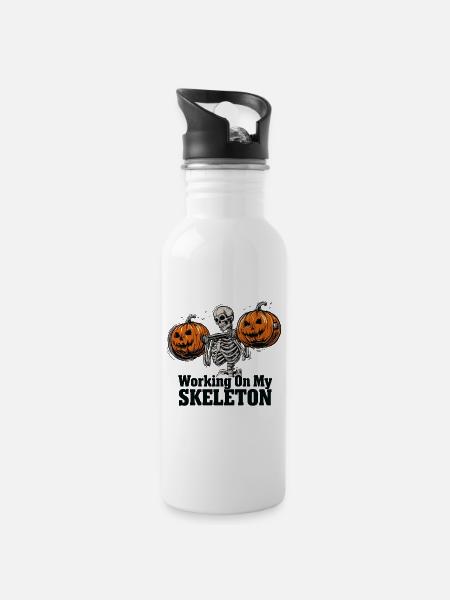 Knochentraining mit Kürbissen - Trinkflasche mit integriertem Trinkhalm - Weiß