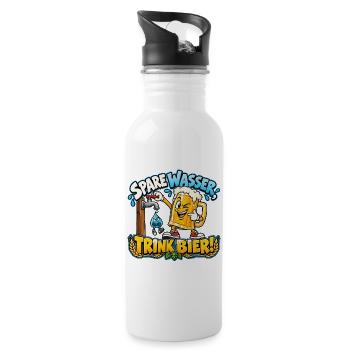 Spare Wasser, trink Bier! – Lustiger Bierkrug - Trinkflasche mit integriertem Trinkhalm - Weiß - Rechts