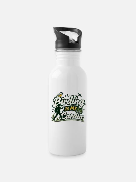 Vogelbeobachtung ist mein Cardio - Trinkflasche mit integriertem Trinkhalm - Weiß