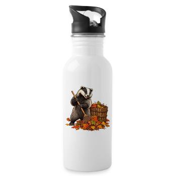 Dachs sammelt Herbstlaub - Trinkflasche mit integriertem Trinkhalm - Weiß - Rechts