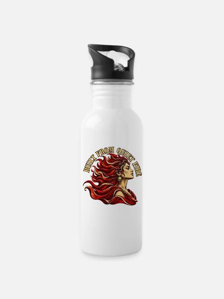 Stilles Feuer - Trinkflasche mit integriertem Trinkhalm - Weiß