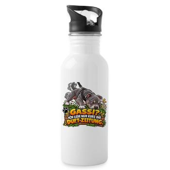Gassi mit Schnüffelpause - Trinkflasche mit integriertem Trinkhalm - Weiß - Rechts