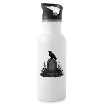 Halloween Grabstein Rabe Friedhof Grusel Shirt - Trinkflasche mit integriertem Trinkhalm - Weiß - Rechts