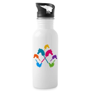 Hobby-Futter – Bunte Stockpferde - Trinkflasche mit integriertem Trinkhalm - Weiß - Rechts