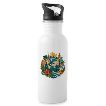 Weltreise Globus mit Landmarken - Trinkflasche mit integriertem Trinkhalm - Weiß - Rechts