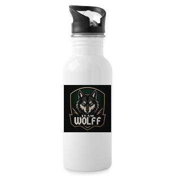 Team Wolf Namensschild Familienname Firma Name - Trinkflasche mit integriertem Trinkhalm - Weiß - Rechts
