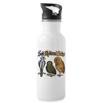 Traurige mittelalterliche Vögel - Trinkflasche mit integriertem Trinkhalm - Weiß - Rechts