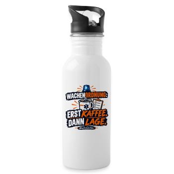Wachenordnung Erst Kaffee Dann Lage - Trinkflasche mit integriertem Trinkhalm - Weiß - Rechts