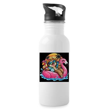 Träulheitsurlauber auf Flamingo - Trinkflasche mit integriertem Trinkhalm - Weiß - Rechts