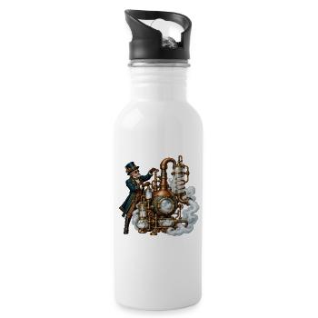 Steampunk-Dampfmeister-Mechanik - Trinkflasche mit integriertem Trinkhalm - Weiß - Rechts