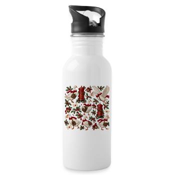 Gänse im Weihnachtspostmuster - Trinkflasche mit integriertem Trinkhalm - Weiß - Rechts