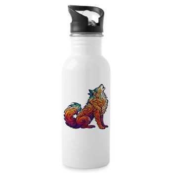 Bunter Wolf Tribal Muster - Trinkflasche mit integriertem Trinkhalm - Weiß - Rechts