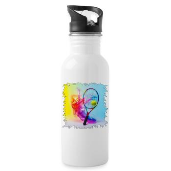 Farbenexplosion Tennisracket - Trinkflasche mit integriertem Trinkhalm - Weiß - Rechts