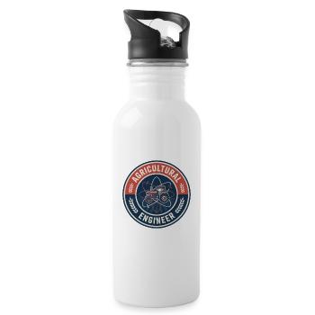 Veteranen-Agraringenieur-Traktorenabzeichen - Trinkflasche mit integriertem Trinkhalm - Weiß - Rechts