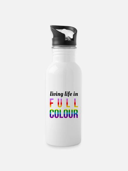 Leben in Full Colour Queer - Trinkflasche mit integriertem Trinkhalm - Weiß
