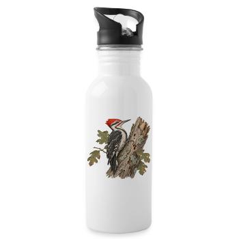 Kiefernspecht im Herbstlaub - Trinkflasche mit integriertem Trinkhalm - Weiß - Rechts