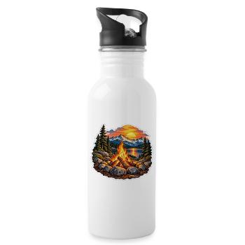 Lagerfeuer am Bergsee - Trinkflasche mit integriertem Trinkhalm - Weiß - Rechts