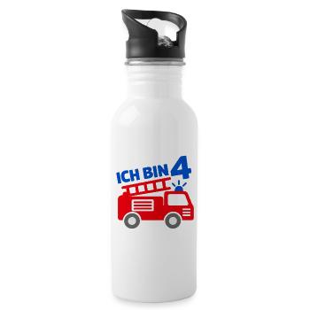 Ich bin 4 Feuerwehr - Trinkflasche mit integriertem Trinkhalm - Weiß - Rechts
