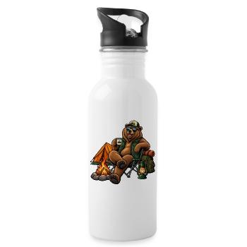 Grizzly beim Camping – Bärisches Outdoor-Abenteuer - Trinkflasche mit integriertem Trinkhalm - Weiß - Rechts