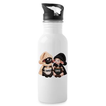 Schwarz-Weiß Schaf mit Kaffee - Trinkflasche mit integriertem Trinkhalm - Weiß - Rechts