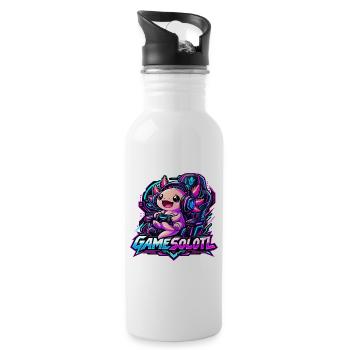  Gamesolotl Axolotl Spieler Cyberpunk - Trinkflasche mit integriertem Trinkhalm - Weiß - Rechts