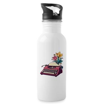 Schreibmaschine baut einen Papiergarten an - Trinkflasche mit integriertem Trinkhalm - Weiß - Rechts