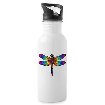 Formulierung: Buntglas Regenbogen Insekt Kunst T-Shirt - Trinkflasche mit integriertem Trinkhalm - Weiß - Rechts